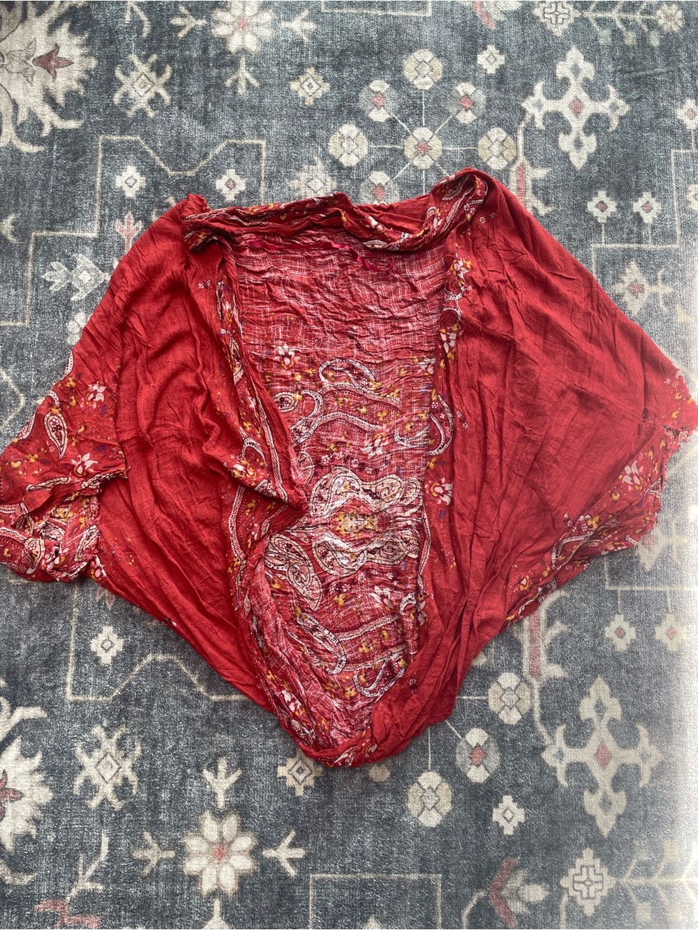 American Eagle Outfitters Red Paisley-Print Lightweight Shrug